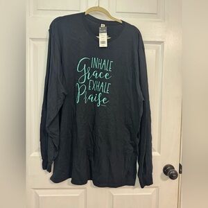 Inspirational Black Long Sleeve Tee with Teal Print